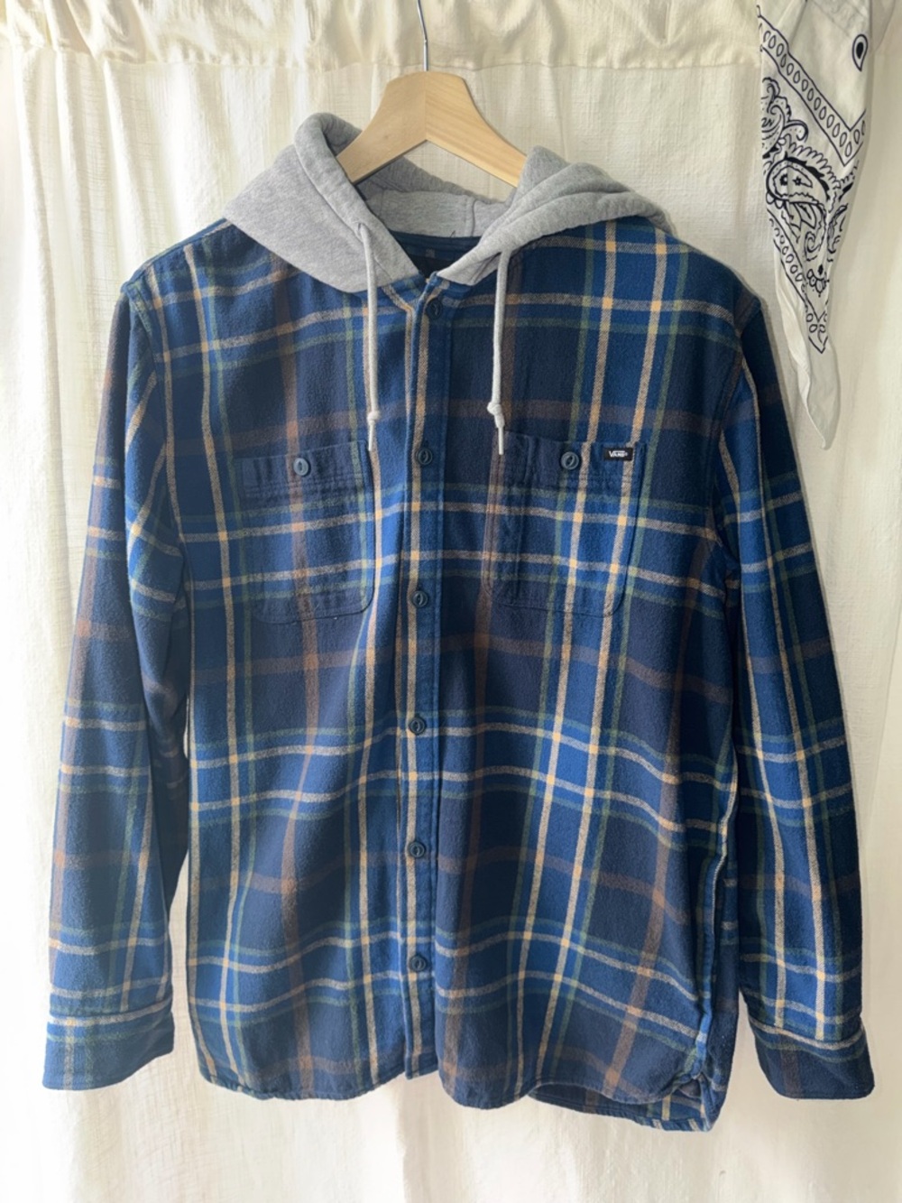 Vans Blue Plaid Button-Up Shirt with Hood